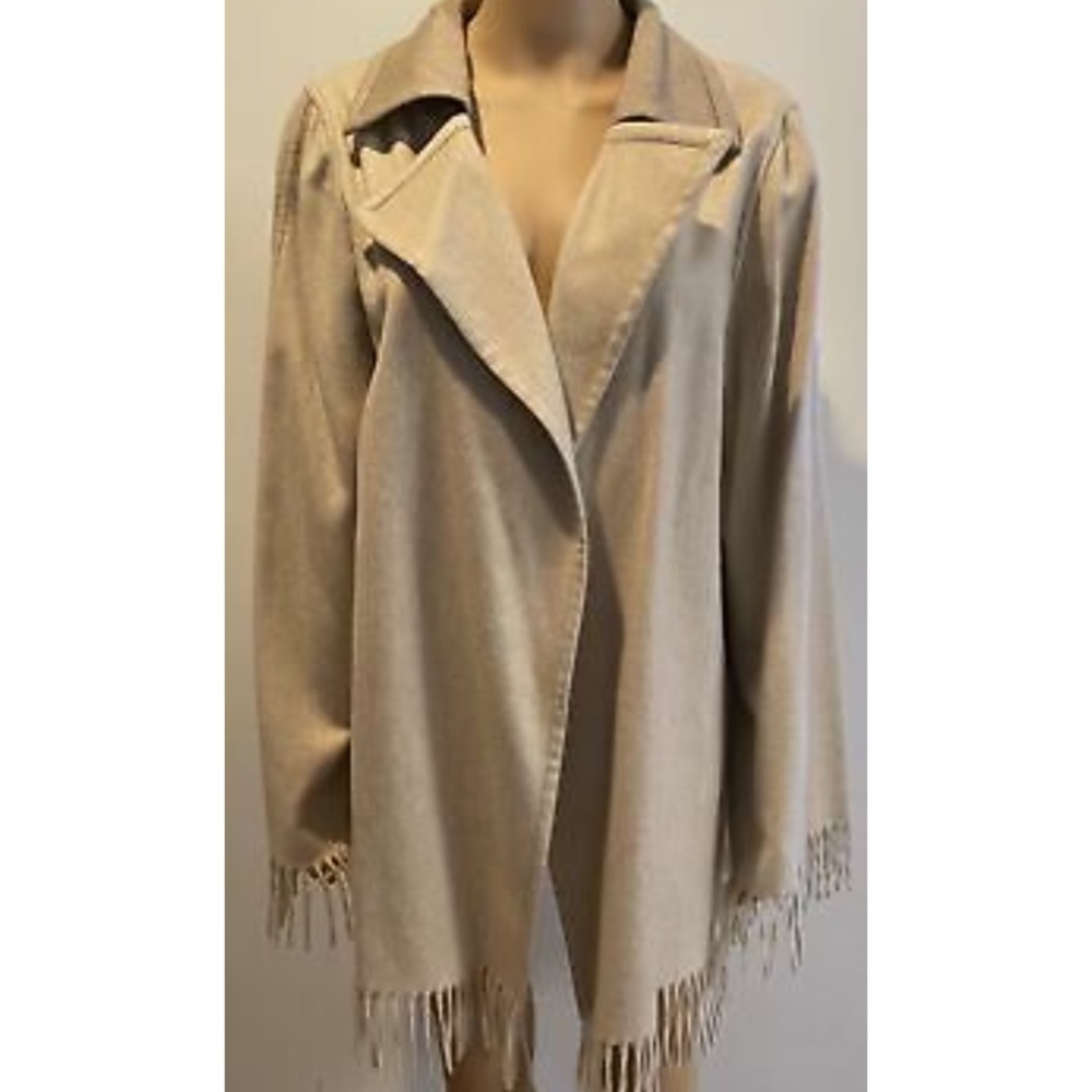 COLOMBO Tan fringe trim cardigan shawl